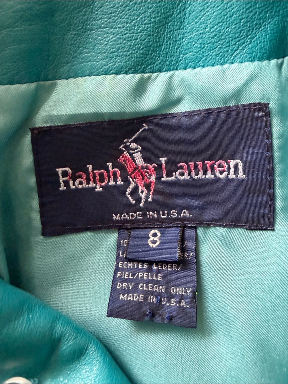 VINTAGE RALPH LAUREN Made in USA Teal Leather Jacket Size 8 - Picture 3 of 10